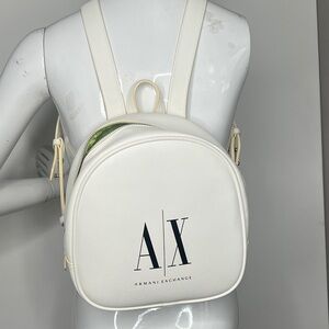 A|X Armani Exchange Icon Project White Vegan Leather Adjustable Strap Backpack